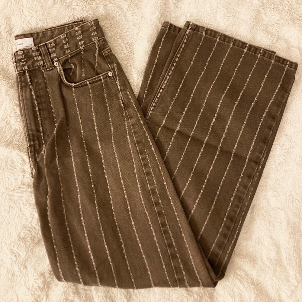 Bershka Brown Wide-Leg Denim Pants